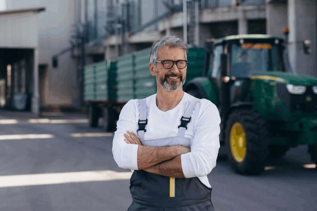 Mann vor einem Traktor